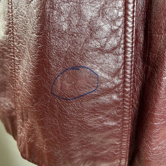 Vintage 70s  Leather Jacket L Burgundy Button Belted Classic Directions Coat - Picture 8 of 11